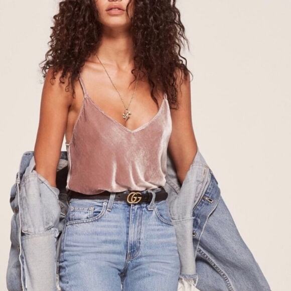 Reformation Tops - Reformation Velvet Mabel Pink Sleeveless Velour Cami Tank Top Size XS‎